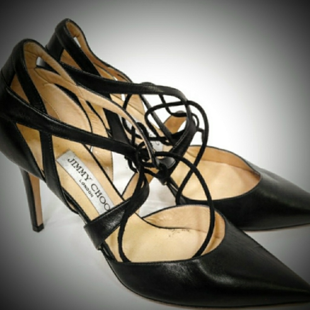 Jimmy Choo London Black Strappy Leather Heels-NWOT